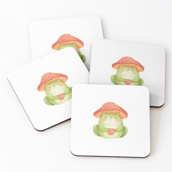 Item preview, A cute cartoon frog sipping tea while wearing a mushroom cap, cozy vibes, kawaii sticker, soft color palette, transparent background, perfect for journaling designed and sold by Palmate-m.