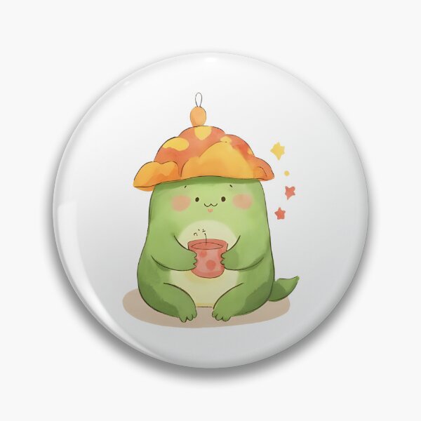 Item preview, A cute cartoon frog sipping tea while wearing a mushroom cap, cozy vibes, kawaii sticker, soft color palette, transparent background, perfect for journaling designed and sold by Palmate-m.