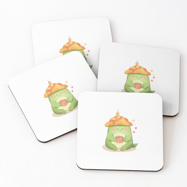 Item preview, A cute cartoon frog sipping tea while wearing a mushroom cap, cozy vibes, kawaii sticker, soft color palette, transparent background, perfect for journaling designed and sold by Palmate-m.
