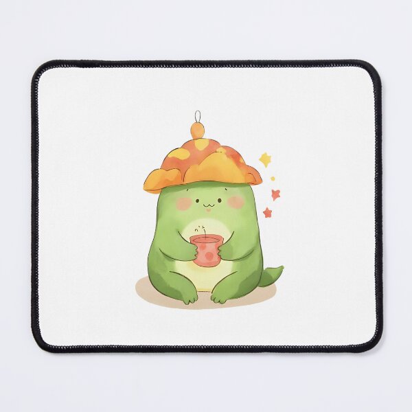 Item preview, A cute cartoon frog sipping tea while wearing a mushroom cap, cozy vibes, kawaii sticker, soft color palette, transparent background, perfect for journaling designed and sold by Palmate-m.