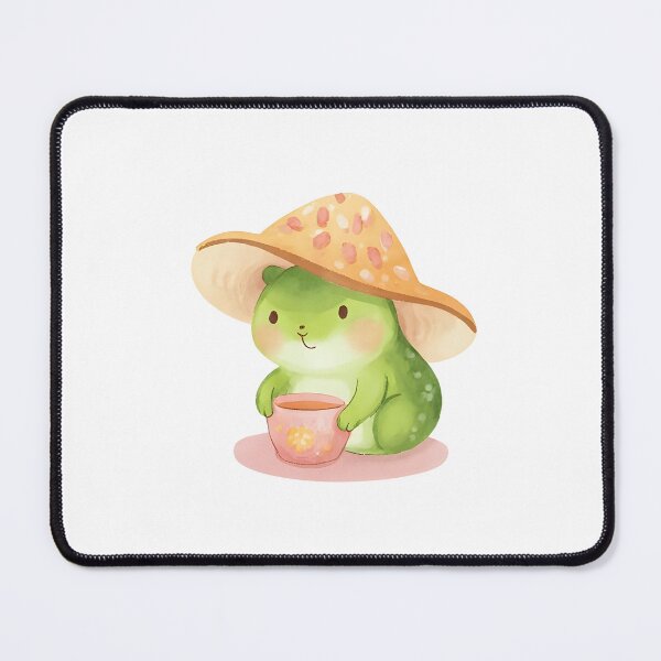 Item preview, A cute cartoon frog sipping tea while wearing a mushroom cap, cozy vibes, kawaii sticker, soft color palette, transparent background, perfect for journaling designed and sold by Palmate-m.