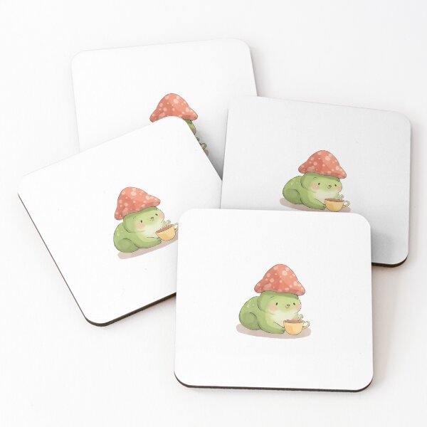 Item preview, A cute cartoon frog sipping tea while wearing a mushroom cap, cozy vibes, kawaii sticker, soft color palette, transparent background, perfect for journaling designed and sold by Palmate-m.