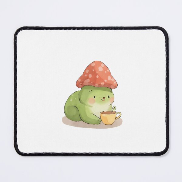 Item preview, A cute cartoon frog sipping tea while wearing a mushroom cap, cozy vibes, kawaii sticker, soft color palette, transparent background, perfect for journaling designed and sold by Palmate-m.
