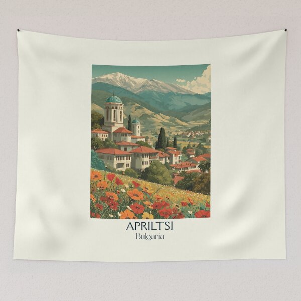 Item preview, Apriltsi Bulgaria Poster – Balkan Mountain Village Art designed and sold by TuncGK.