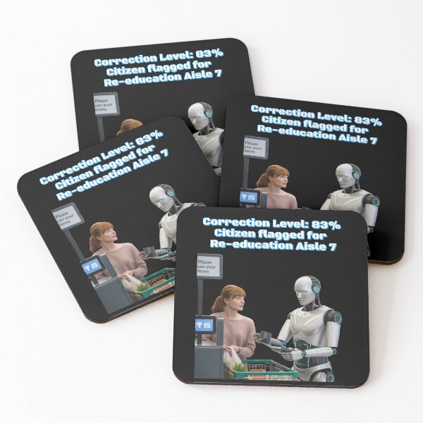 Item preview, Citizen Flagged for Re-education Aisle 7 - AI Robots Checkout Lane designed and sold by signshirtz.
