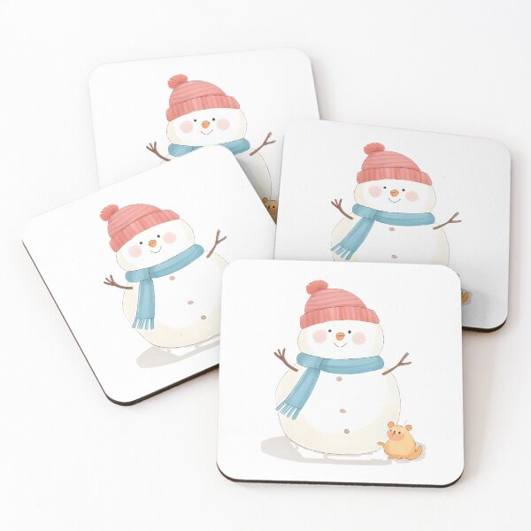 Item preview, A friendly snowman with a tiny bird on its head and a mouse near its feet, warm smile, winter sticker design, soft pastel colors, white border, transparent background designed and sold by Palmate-m.