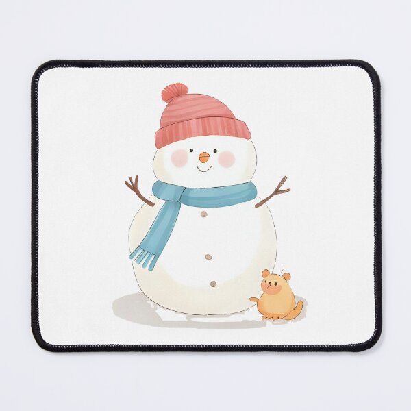 Item preview, A friendly snowman with a tiny bird on its head and a mouse near its feet, warm smile, winter sticker design, soft pastel colors, white border, transparent background designed and sold by Palmate-m.