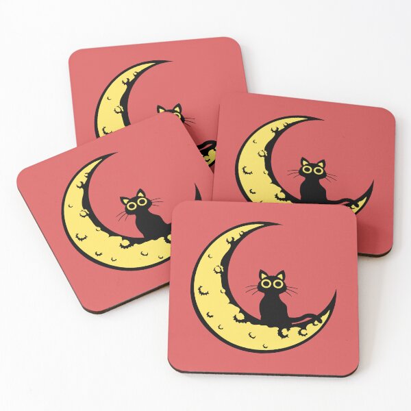 Item preview, Cat Half Crescent Moon Round Night Cute Sitting designed and sold by shirt-o-mat.