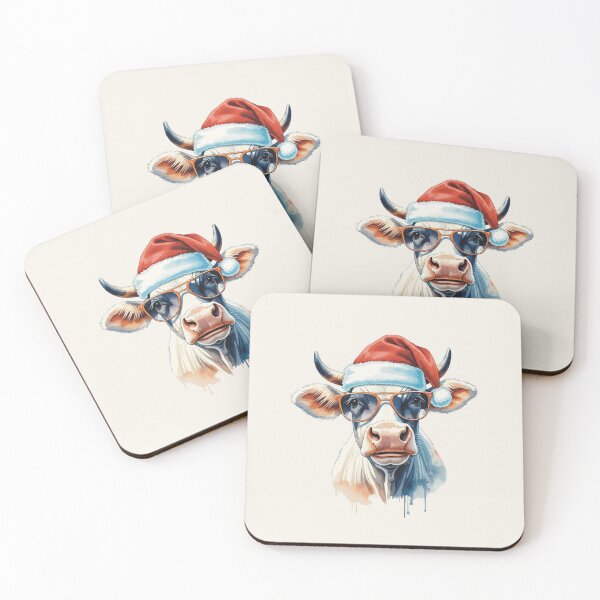 Item preview, Cool Christmas Cow – Santa Hat & Sunglasses Holiday Illustration designed and sold by Iras-Art-Corner.