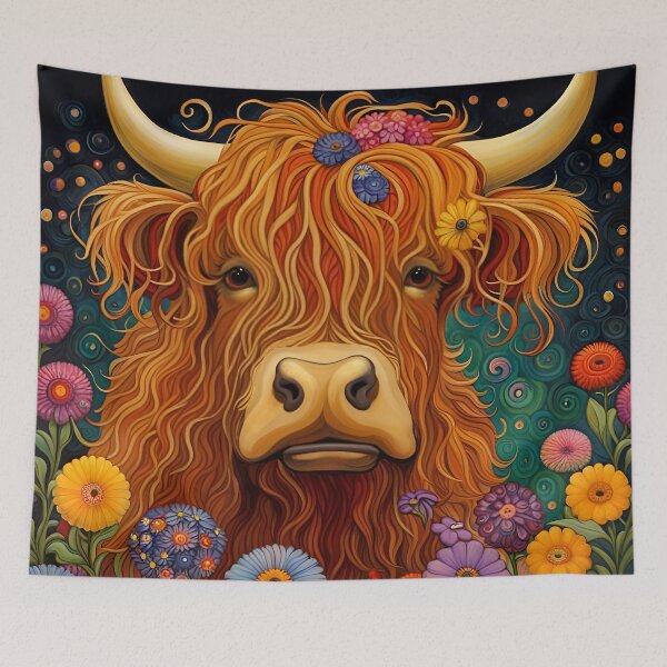 Item preview, Sweet Scottish Highland Cow Under The Stars designed and sold by Glimmersmith.