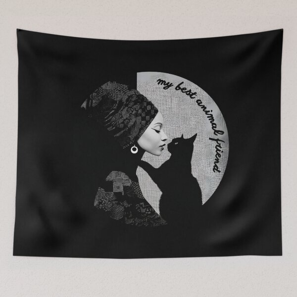 Item preview, Black and white, woman & cat, my best animal friend, cat friend, animal lover designed and sold by silent-violin.