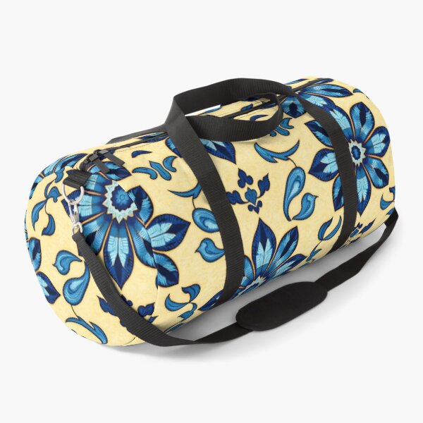 Item preview, Sunny Mediterranean Tile – Blue Floral Pattern on Warm Yellow designed and sold by EmeraldeaArt.