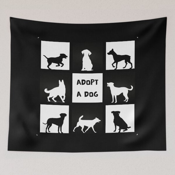 Item preview, Adopt a dog, black and white artwork, shapes of dogs, monochromatic poster designed and sold by silent-violin.