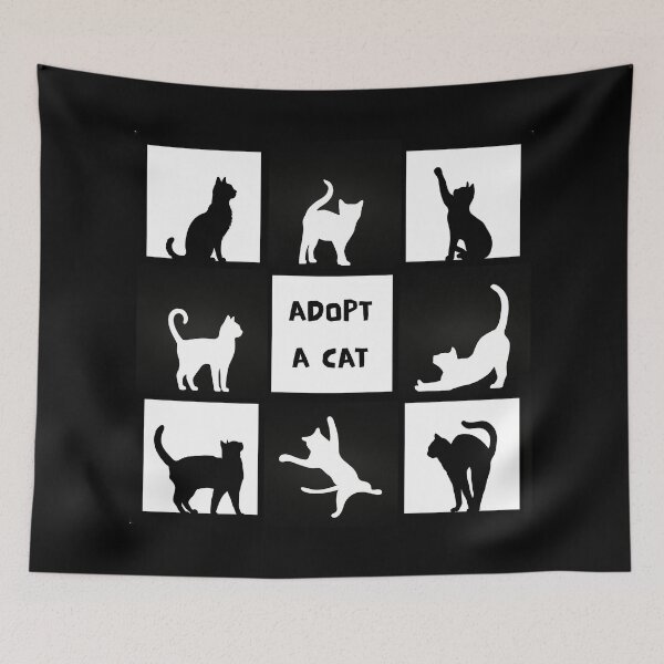 Item preview, Adopt a cat, black and white cats, poster style, monochromatic artwork designed and sold by silent-violin.