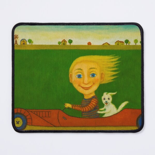 Item preview, Child and dog in red car designed and sold by MaPerle.