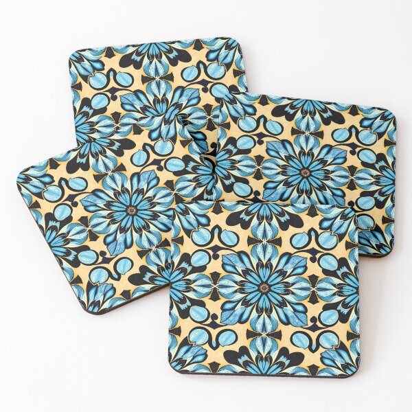 Item preview, Golden Light – Dense Light Blue Floral Tile Pattern designed and sold by EmeraldeaArt.