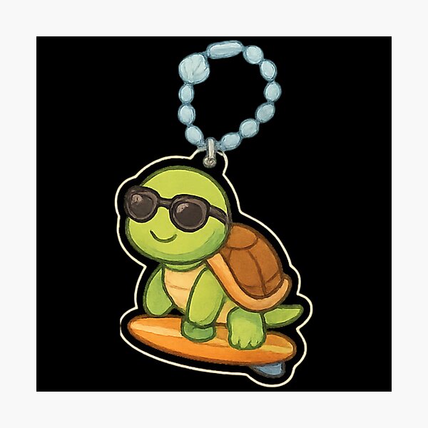 Aperçu de l'œuvre Porte-clés kawaii en forme de tortue surfeuse mignonne créée et vendue par DamioPolArt.