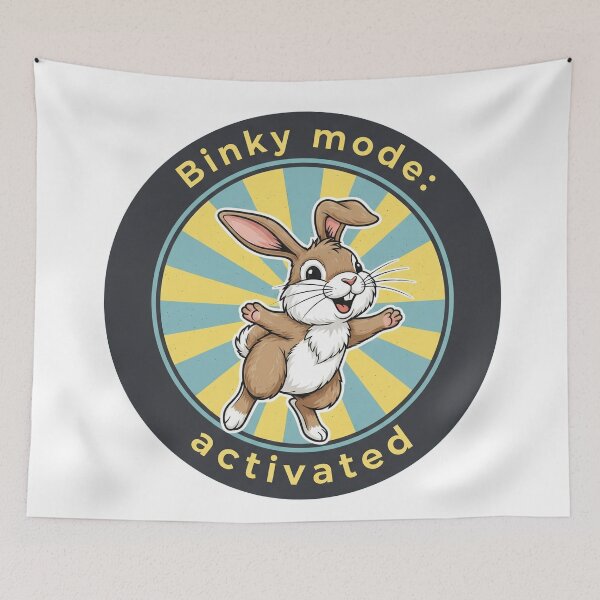Item preview, Binky Mode Activated Happy Jumping Rabbit designed and sold by Owcomm.