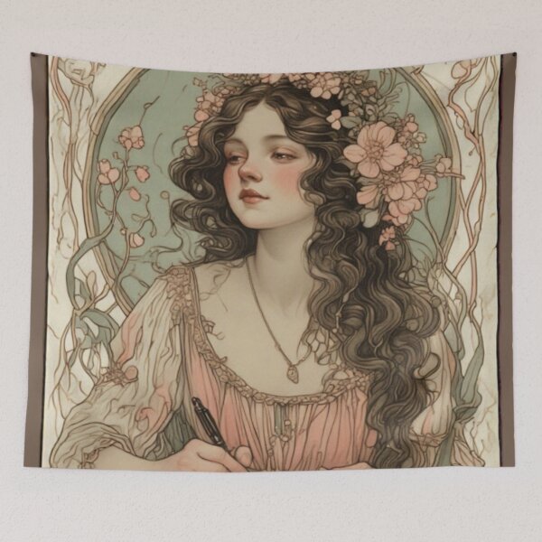 Item preview, Letters to Self – Art Nouveau Journal Cover with Vintage Key & Floral Muse designed and sold by Neonyx2020.