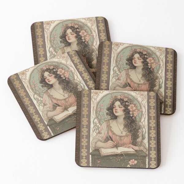 Item preview, Letters to Self – Art Nouveau Journal Cover with Vintage Key & Floral Muse designed and sold by Neonyx2020.