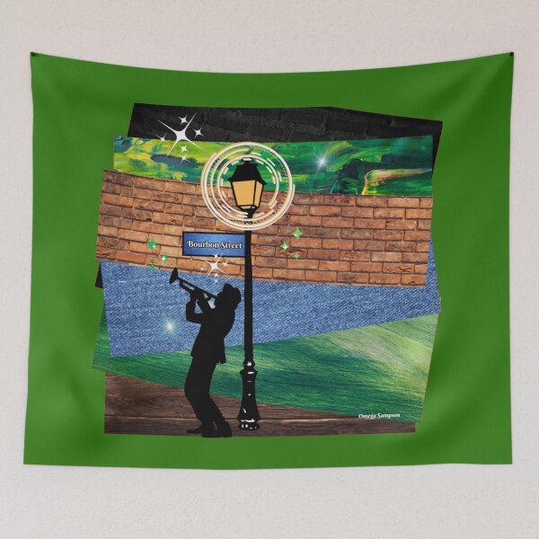 Item preview, Green Collage of Bourbon Street Musician  designed and sold by artbyomega.