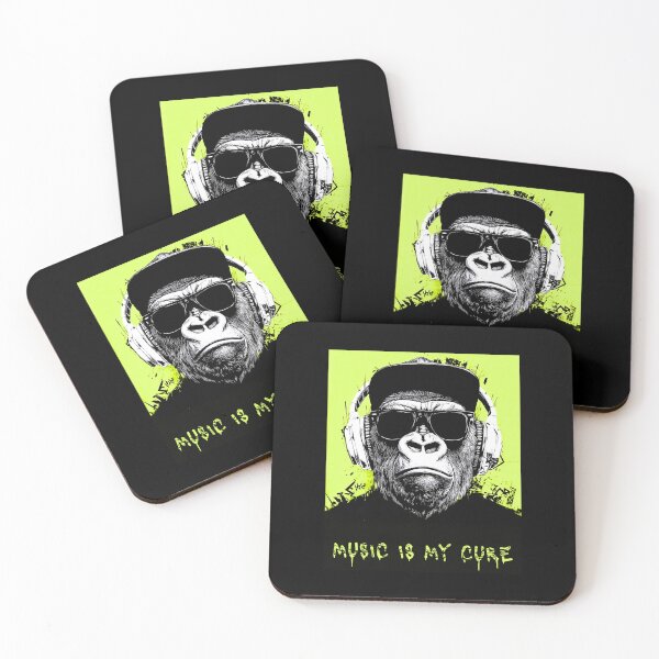 Item preview, The gorilla with headphones, music is my cure, vivid graphics designed and sold by silent-violin.