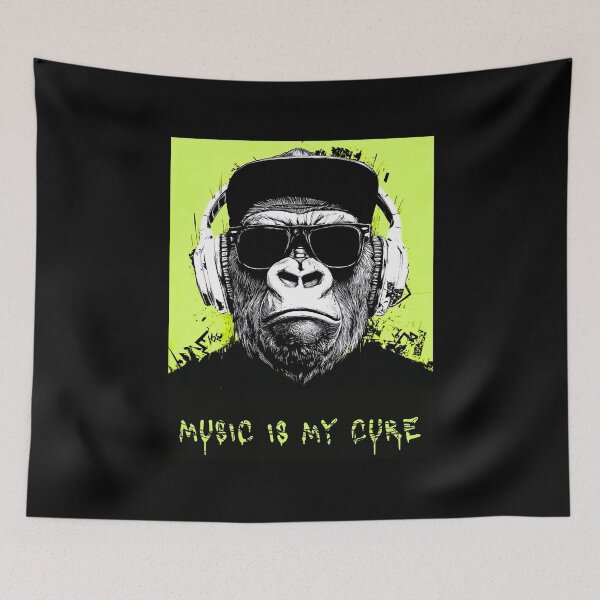 Item preview, The gorilla with headphones, music is my cure, vivid graphics designed and sold by silent-violin.