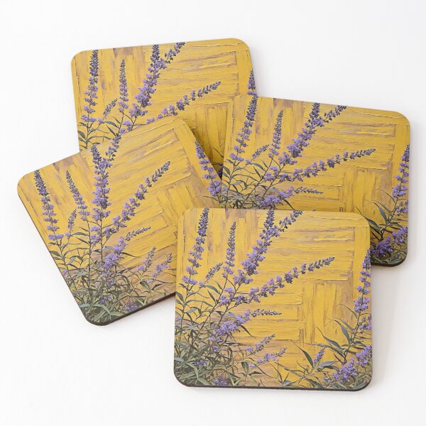 Item preview, Lavender Silhouettes on Golden Brushstroke Canvas designed and sold by ColorMotionArt.