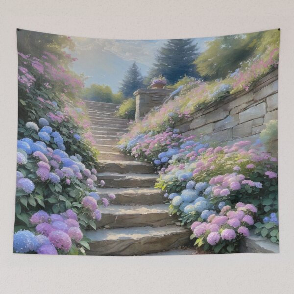 Item preview, Hydrangea Garden Pathway – Dreamy Floral Staircase designed and sold by ColorMotionArt.