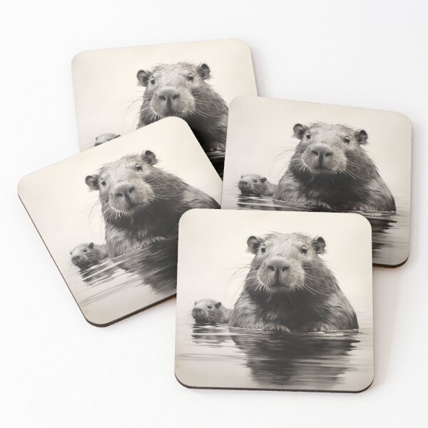 Item preview, Mom and Baby Capybara  designed and sold by Fragile Prints.