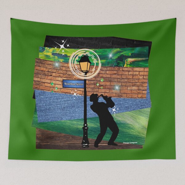 Item preview, Green Collage of Bourbon Street Musician 2 designed and sold by artbyomega.