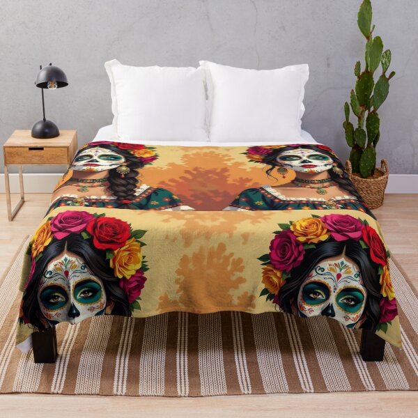 Item preview, Mexican Woman Portrait – Día de Muertos Face Paint & Floral Crown designed and sold by EmeraldeaArt.