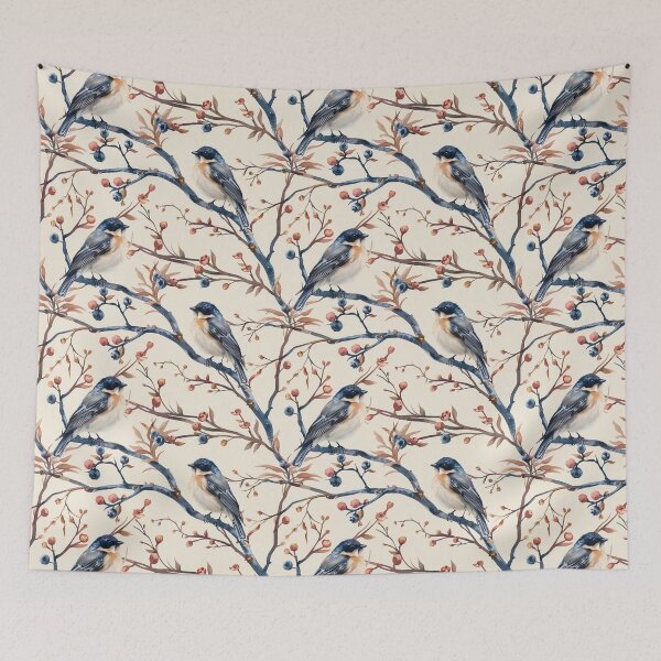 Item preview, Watercolor Birds on Branches with Blue Berries designed and sold by NTGUILTY.