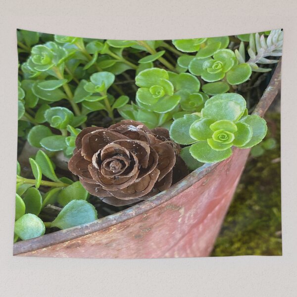 Item preview, Pine cone and succulents designed and sold by LoveHeartRocks.