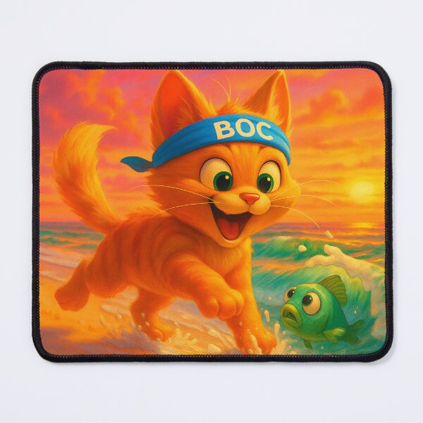 Item preview, BOC Beachy Orange Cat 7 - BOC Greets Green Fish At Sunset As He Runs On The Beach designed and sold by Beachy.