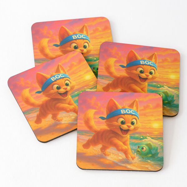 Item preview, BOC Beachy Orange Cat 7 - BOC Greets Green Fish At Sunset As He Runs On The Beach designed and sold by Beachy.