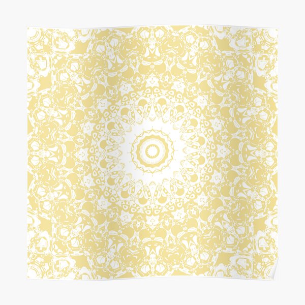 White Lace Mandala on Sunshine Yellow Background Poster