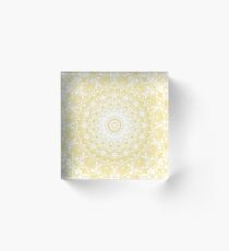 White Lace Mandala on Sunshine Yellow Background Acrylic Block