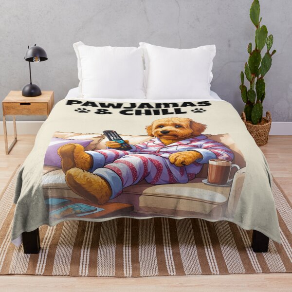 Item preview, Pawjamas & Chill – Cute Goldendoodle in Pajamas Watching TV Design designed and sold by Fredster1966.