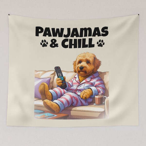 Item preview, Pawjamas & Chill – Cute Goldendoodle in Pajamas Watching TV Design designed and sold by Fredster1966.