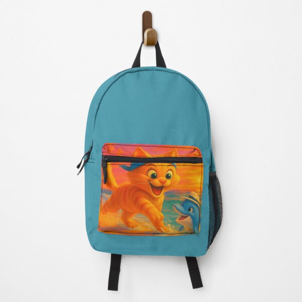 Item preview, BOC Beachy Orange Cat 8 - BOC Greets Blue Dolphin At Sunset As He Runs On The Beach designed and sold by Beachy.