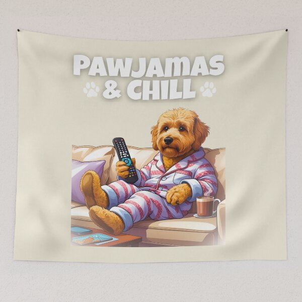 Item preview, Pawjamas & Chill – Cute Goldendoodle in Pajamas Watching TV Design designed and sold by Fredster1966.