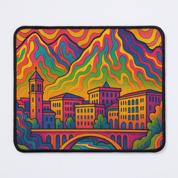 Item preview, Vibrant Psychedelic Podgorica | Trippy Montenegro Cityscape | Colorful Urban Art Print | Retro Travel Poster | Surreal Balkan Wall Decor designed and sold by PaintedPixels01.