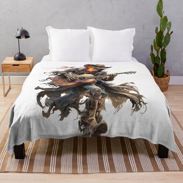 Item preview, "Flaming Skeleton Musician – Apocalyptic Western Rock Style" designed and sold by SantiLab.