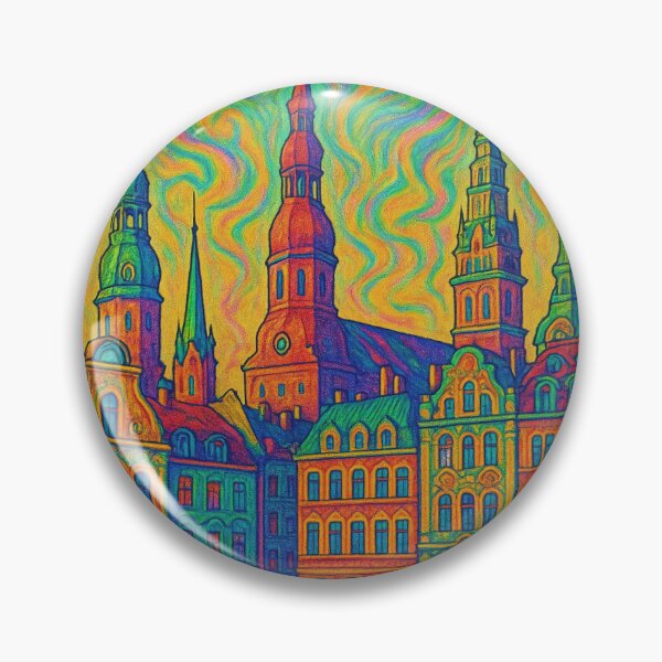 Item preview, Vibrant Psychedelic Art Poster Inspired by Riga | Retro Travel Wall Decor | Colorful Baltic Cityscape Illustration designed and sold by PaintedPixels01.