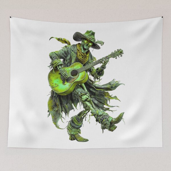 Item preview, "Flaming Skeleton Musician – Apocalyptic Western Rock Style" designed and sold by SantiLab.