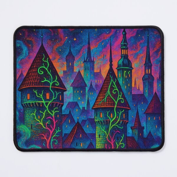 Item preview, Colorful Psychedelic Cityscape of Tallinn | Trippy Baltic Art | Vibrant Estonia Poster | Retro Travel Vibes designed and sold by PaintedPixels01.