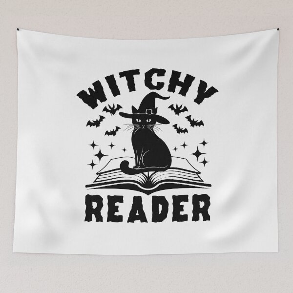 Item preview, Witchy Reader – Black Cat with Witch Hat on Spellbook Magical Design designed and sold by Dmetalx Art Apparel.
