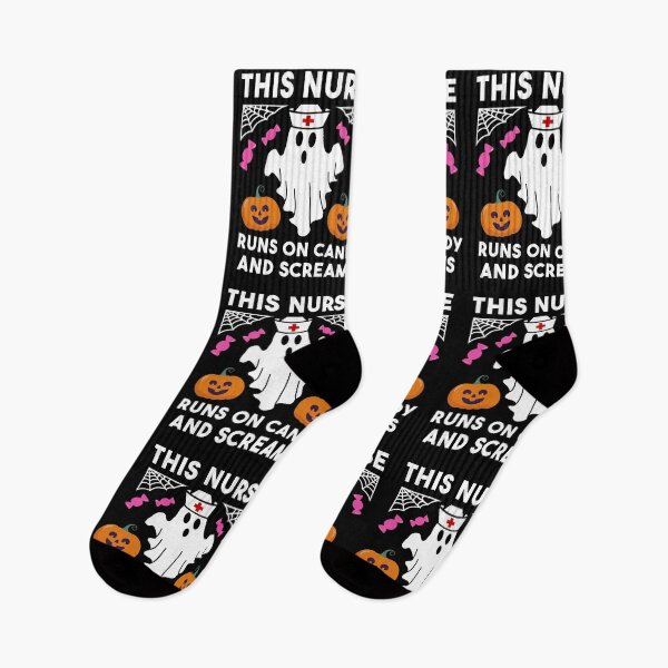 Item preview, This Nurse Runs on Candy and Screams – Cute Ghost Halloween Design designed and sold by Dmetalx Art Apparel.