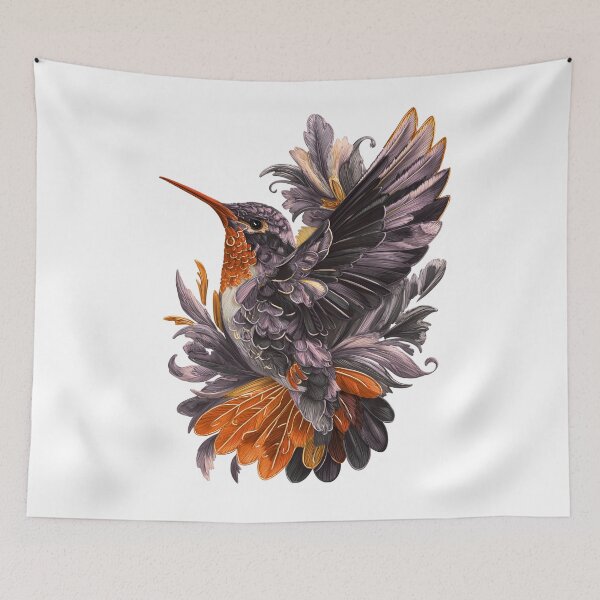 Item preview, "Colorful Hummingbird Embroidery on Fabric – Hand-Stitched Textile Art" designed and sold by SantiLab.